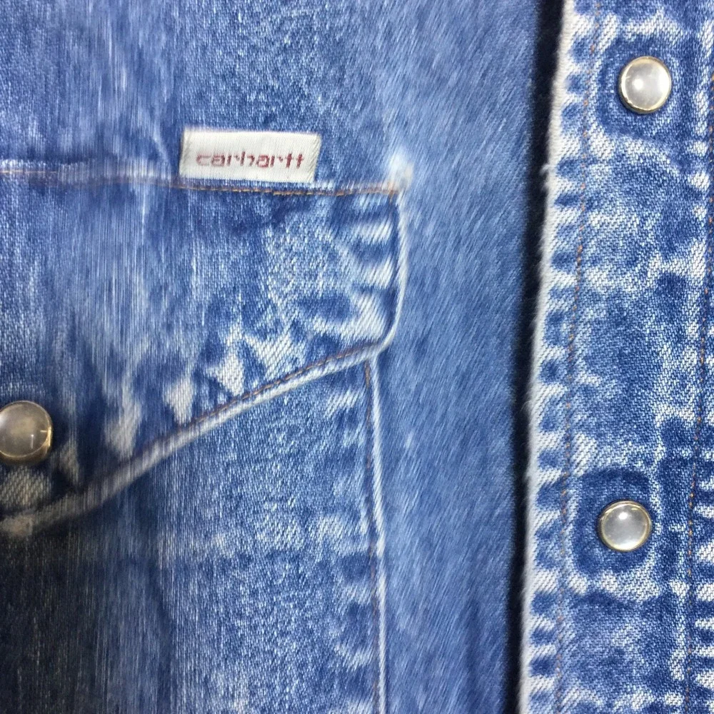 Carhartt‎ VTG Distressed Denim Pearl Snap Vest Sleeveless Jean Cowboy